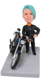 Motorbike Customized Bobblehead Woman Biker Figurine with Turquoise Hair Motorbike Customized Bobblehead Woman Biker Figurine with Turquoise Hair