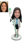 Custom Female Dentist Bobblehead with Toothbrush – Personalized Dental Gift Custom Female Dentist Bobblehead with Toothbrush – Personalized Dental Gift